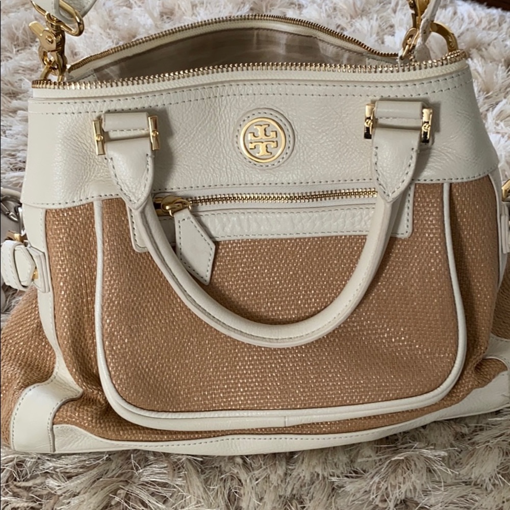 Tory Burch Straw and Leather Handbag